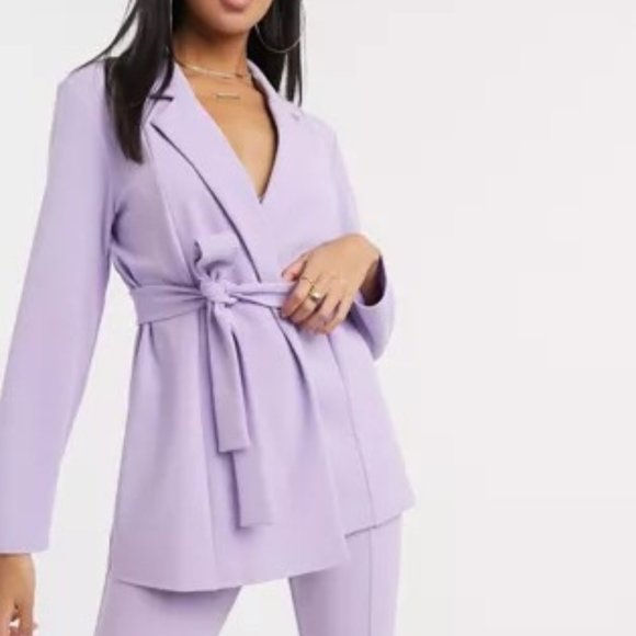 ASOS DESIGN Jersey Wrap Suit Blazer Lilac US 4 - Picture 1 of 5
